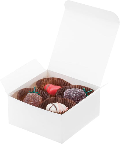 UnicoPak 20 Pack 4x4x2 White Small Gift Boxes - Food Grade Cardboard Treat Boxes for Candy, Fudge, Cookies - Small Square Boxes for Ornaments, Jewelry Trinkets, Party Favors, Small Business Packaging