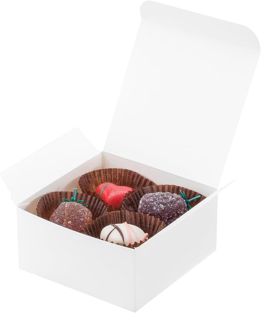 UnicoPak 20 Pack 4x4x2 White Small Gift Boxes - Food Grade Cardboard Treat Boxes for Candy, Fudge, Cookies - Small Square Boxes for Ornaments, Jewelry Trinkets, Party Favors, Small Business Packaging