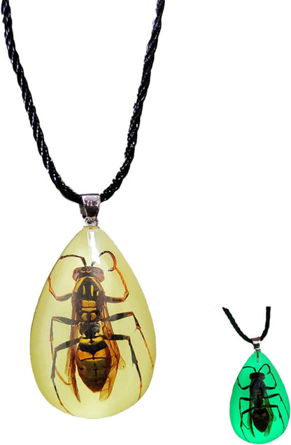 Glow in the Dark Necklace Black Scorpion Amber Resin Adjustable Necklace Pendent with Insect Sample Inside Birthday Gift for Lover Friends