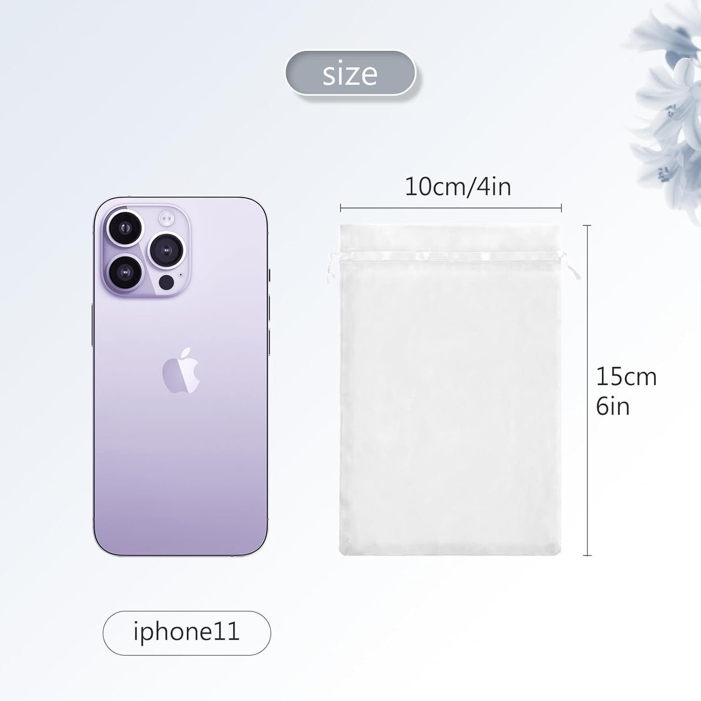 FUNFERY 100 Pcs White Organza Bags 3x4 in, Small Mesh Drawstring Gift Bags for Sachet, Jewelry, Wedding Favor, Candy Goodie Treat Bag,Easter Day