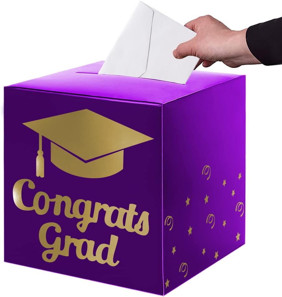 Graduation Card Box Holder, Congrats Grad Foldable Cardboard Decorations Box for Graduation Party Decoration and Grad Parties (Black)
