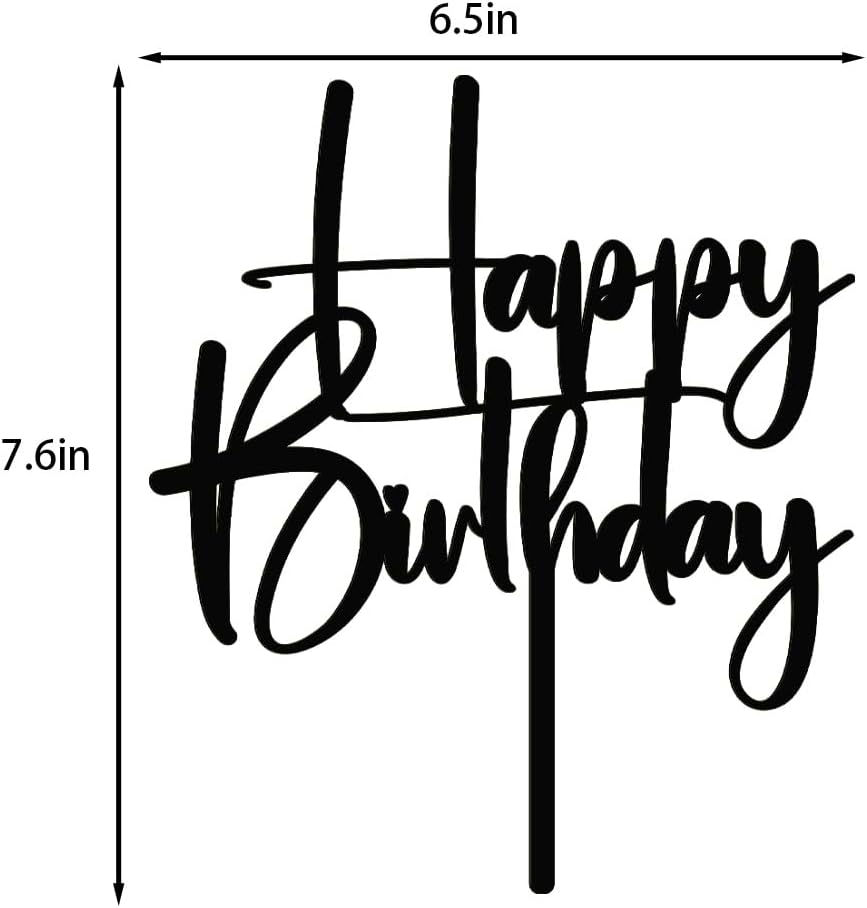 Happy Birthday Cake Topper,black Glitter Cake Pick Bunting Decor for Anniversary Birthday Party Cake Decorations Supplies