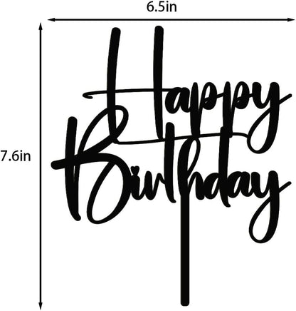 Happy Birthday Cake Topper,black Glitter Cake Pick Bunting Decor for Anniversary Birthday Party Cake Decorations Supplies