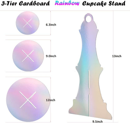 MRPAPA Pink Cardboard Cupcake Stand,2PCS Cup Cake Holder Thick Paper Dessert Tray, 3-Tier Round Serving Tray Perfect for Baby Girls Pink and Gold Birthday Baby Shower Party Supplies
