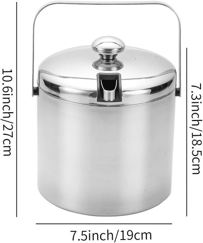 Double-Wall Stainless Steel Wine Ice Buckets with Lid,Tong&Strainer, for Cocktail Bar,Parties Chilling Beer Champagne,Keep Ice Frozen Longer for Outdoor or Indoor,Picnic (1.3L)