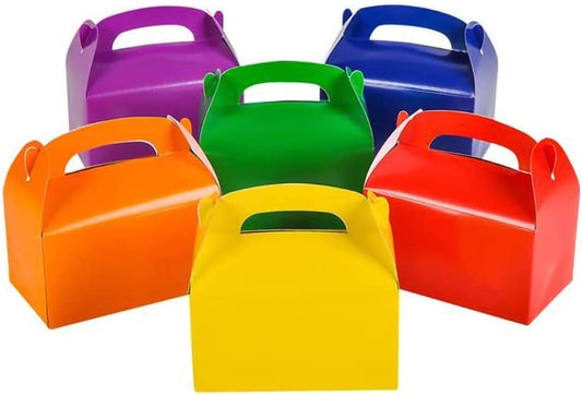 The Dreidel Company Gable Treat Boxes, (24-Pack) Party Favor Boxes for Kids Birthday, Candy Boxes Party Favors, Weddings Events, Baby Shower, 6.25" x 3.5" x 3.5" Inch Box (Multi-Color Treat Box)