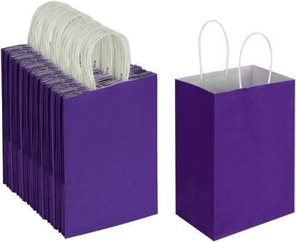 Oikss 100 Pack 5.25x3.25x8.25 Inch Small White Kraft Paper Bags with Handles Bulk for Birthday Wedding Party Favors Grocery Retail Shopping Business Goody Craft Gift Bags Cub Sacks (100pcs Count)