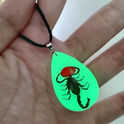 Glow in the Dark Necklace Black Scorpion Amber Resin Adjustable Necklace Pendent with Insect Sample Inside Birthday Gift for Lover Friends