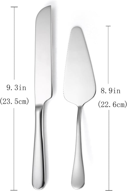 Wedding Cake Knife and Server Set Silver,Stainless Steel Cake Cutting Set,2Pcs Include Cake Cutter And Cake Server for Wedding, Birthday, Parties and anniversary, Dishwasher Safe