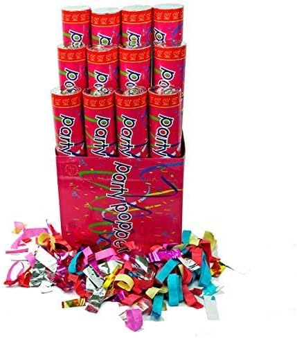 (12 Pack) Large (12 Inch) Confetti Cannons Air Compressed Party Poppers Indoor and Outdoor Safe Perfect For Any Party New Years Eve or Wedding Celebrations Shoot Streamers 10 Foot