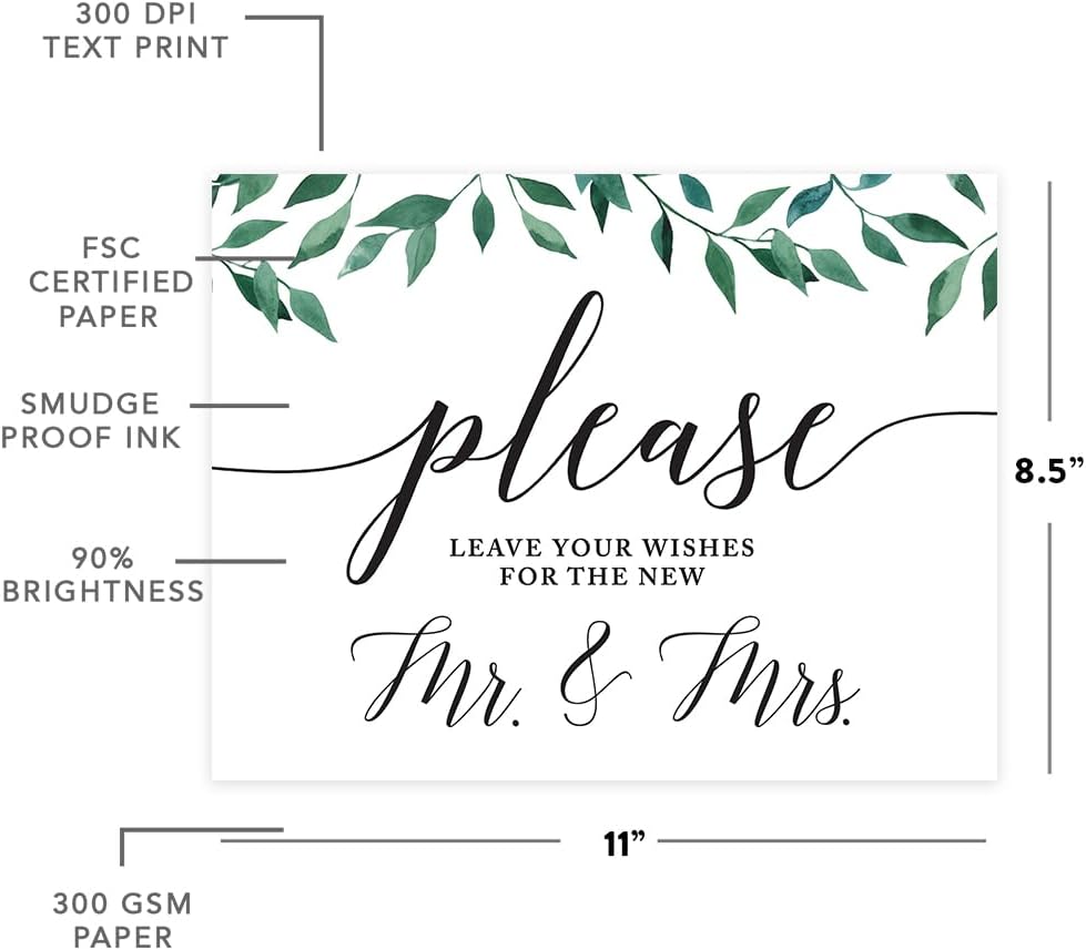 Andaz Press Wedding Party Signs, Natural Greenery Green Leaves, 8.5x11-inch, Bridal Shower Scavenger Hunt, 1-Pack - Colors D