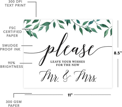 Andaz Press Wedding Party Signs, Natural Greenery Green Leaves, 8.5x11-inch, Bridal Shower Scavenger Hunt, 1-Pack - Colors D