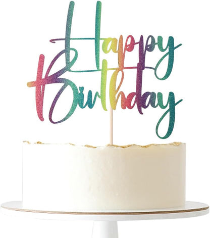 Happy Birthday Cake Topper,black Glitter Cake Pick Bunting Decor for Anniversary Birthday Party Cake Decorations Supplies