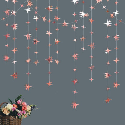 Glitter Gold Four-Angle Star Paper Garland Banner Décor 40 Feet Gold Twinkle Star Hanging Bunting Banner Backdrop for Wedding Baby Shower Birthday Graduation Disco Party Decorations