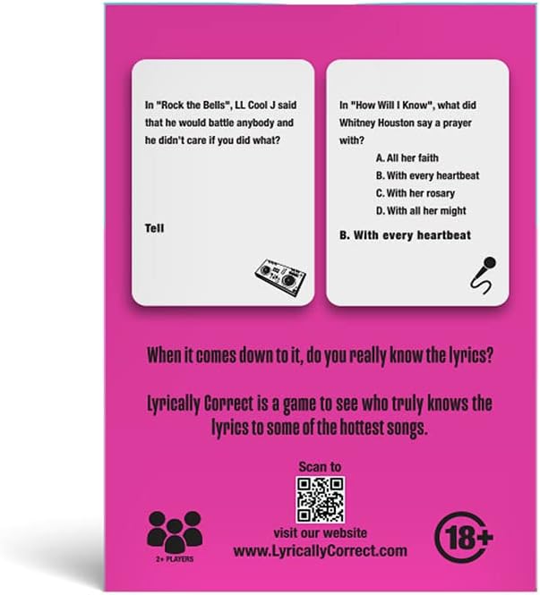 Lyrically Correct '90s & 2000s Music Trivia Card Game - Hip Hop and R&B Edition - Finish the Lyrics Challenge, Fun for Adults, Party or Family Night