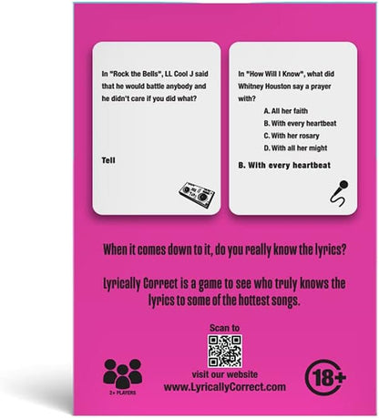 Lyrically Correct '90s & 2000s Music Trivia Card Game - Hip Hop and R&B Edition - Finish the Lyrics Challenge, Fun for Adults, Party or Family Night