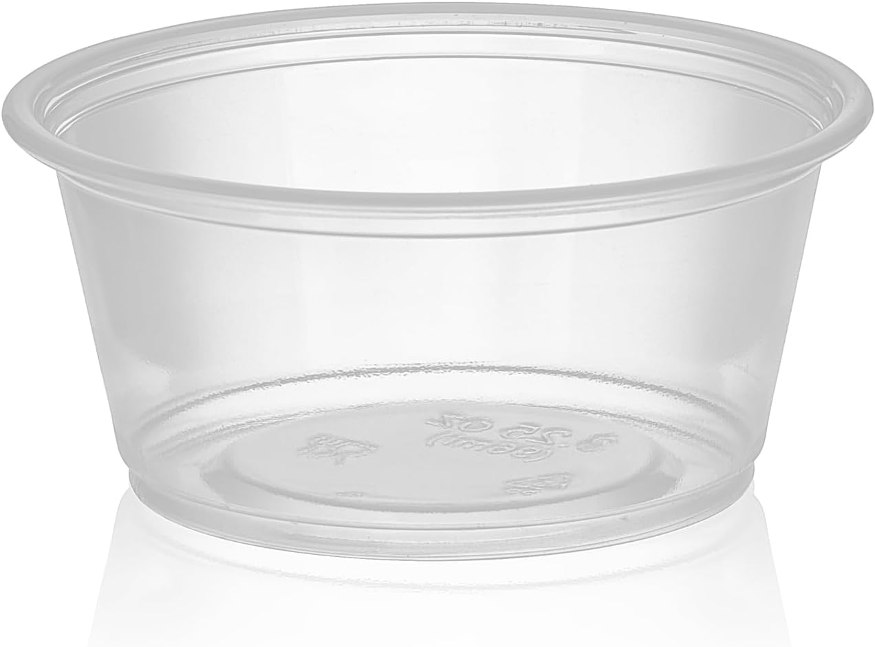 2oz Crystal Jello Shot Cups with Lids 100 Set, Leakproof & Freezer Safe Small Meal Prep Plastic Portion Cups for Salad Dessert Condiment Sauce Souffle, Food Storage Cups for Lunch Party Trips