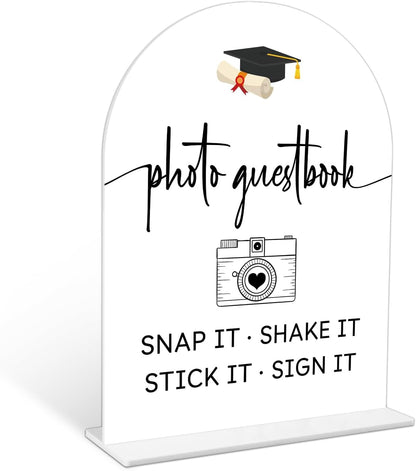 Graduation Guestbook Sign, 6 x 8 Inch White Arch Acrylic Grad Party Sign with Holder, Graduation Party Sign for Class of 2026, Grad Decor, High School College Party Supplies - DL02