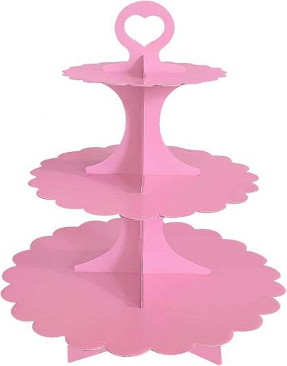 White Cupcake Stand Tower, 3-Tier Cardboard Dessert Display with Heart Handle,Perfect for Birthday Baby Shower Wedding Tea Party Graduation, Easy 60-Second Assembly, Holds 12+Cupcakes (1-Pack)