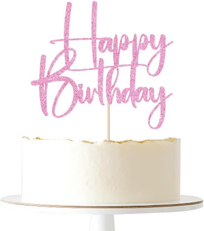 Happy Birthday Cake Topper,black Glitter Cake Pick Bunting Decor for Anniversary Birthday Party Cake Decorations Supplies
