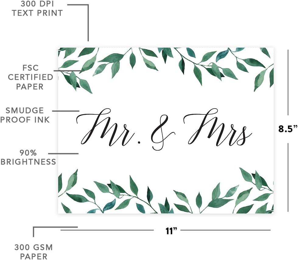 Andaz Press Wedding Party Signs, Natural Greenery Green Leaves, 8.5x11-inch, Bridal Shower Scavenger Hunt, 1-Pack - Colors B