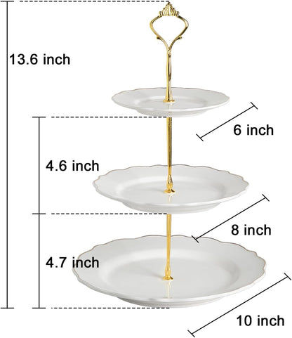 Sweejar 3 Tier Ceramic Cake Stand Wedding, Dessert Cupcake Stand for Tea Party Serving Platter (White)