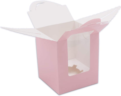 EUSOAR Gold Cupcake Boxes, 25pcs 3.6"x 3.6"x 4.3" Single Cupcake Carrier with Window Insert and Handle, Kraft Pastry Containers, Muffins Cupcake Carriers for Bakery Wrapping Party Favor Packing