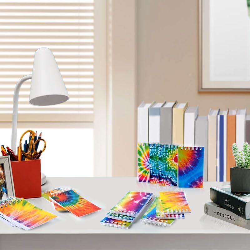 OZIO 24PCS Mini Tie Dye Notepads Tie Dye Party Favors Art Party Spiral Pocket Notebooks Fun Coil Mini Notepads Teacher Classroom Supplies Bag Fillers Birthday Party Favors, 8 Style (24)