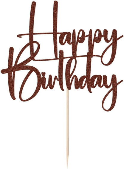 Happy Birthday Cake Topper,black Glitter Cake Pick Bunting Decor for Anniversary Birthday Party Cake Decorations Supplies