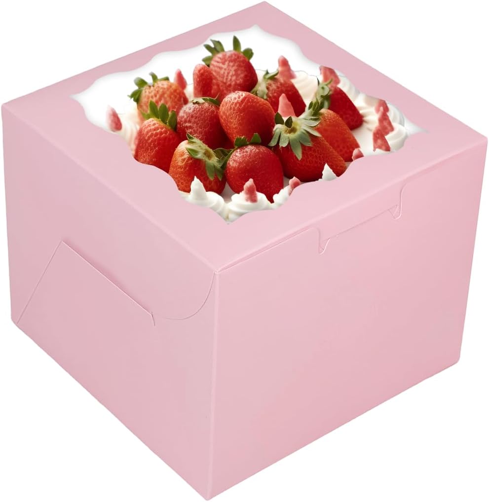 Bakepacker 36pcs 6x6x5 Inches with Window 18-Packs White 6 Inch Bakery Boxes (18 Cake Boxes +18 Cake Boards + 10 Meters Silk Ribbon Includes Included)