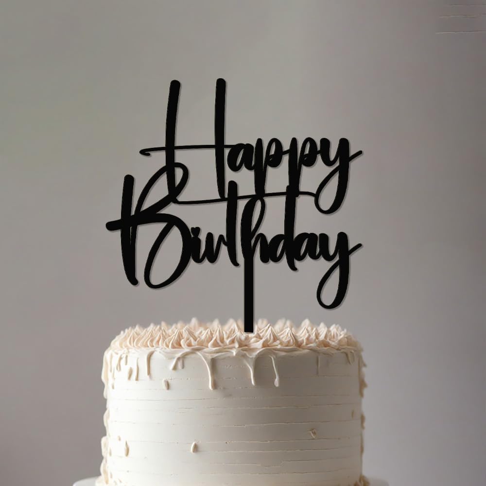 Happy Birthday Cake Topper,black Glitter Cake Pick Bunting Decor for Anniversary Birthday Party Cake Decorations Supplies