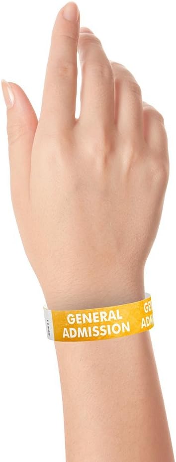 500 WristCo Gold General Admission Tyvek Wristbands for Events - ¾” x 10” - Waterproof Recyclable Comfortable Tear Resistant Paper Bracelets Wrist Bands for Concerts Festivals Admission Party