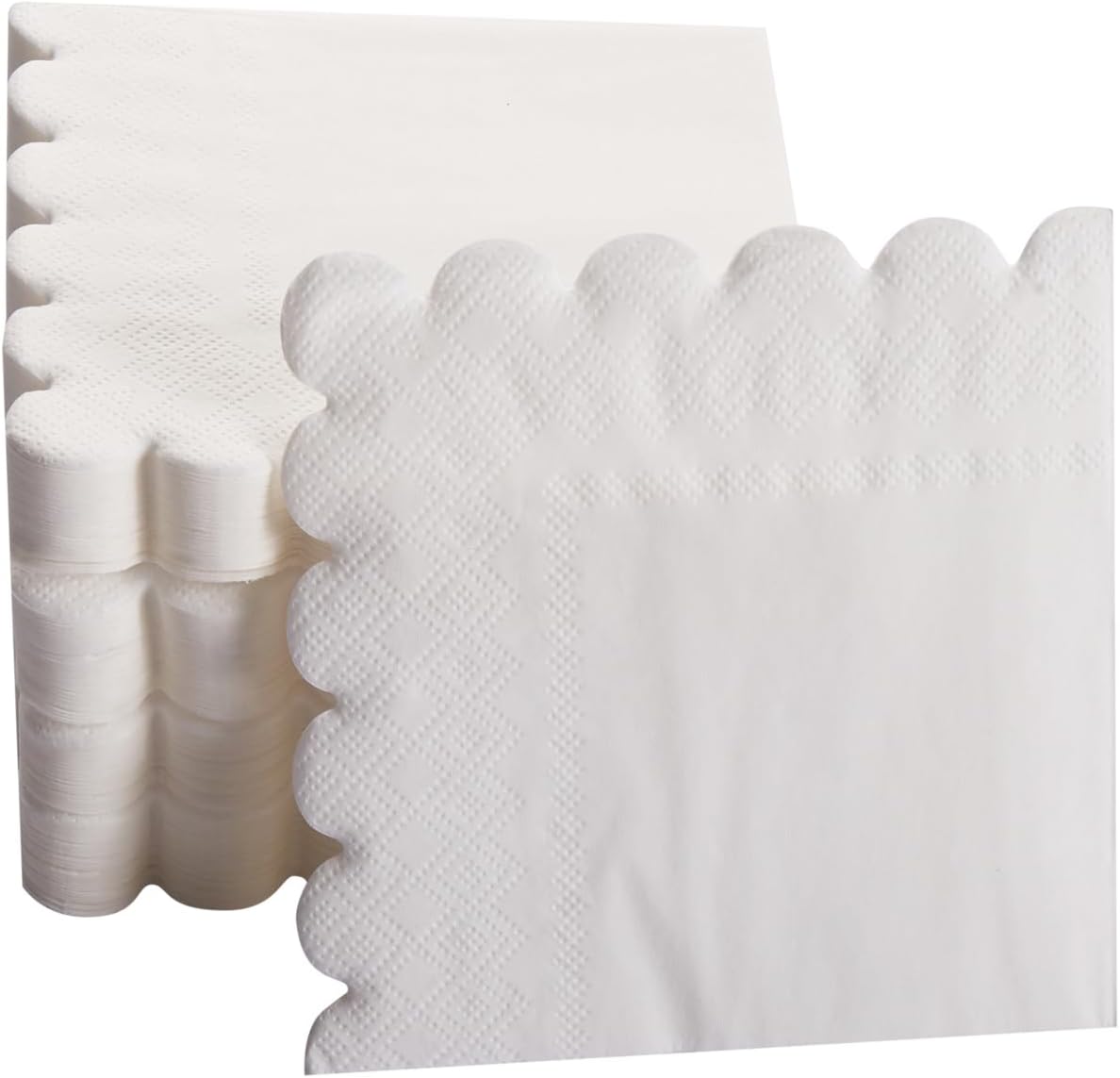100 Pack Cocktail Napkin 2-Ply Scalloped Edged Dessert Napkins Folded 5 x 5 Inches Disposable Napkins for Dinner Wedding Birthday Party Bridal Anniversary Reception Event (Pink)