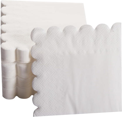 100 Pack Cocktail Napkin 2-Ply Scalloped Edged Dessert Napkins Folded 5 x 5 Inches Disposable Napkins for Dinner Wedding Birthday Party Bridal Anniversary Reception Event (Pink)