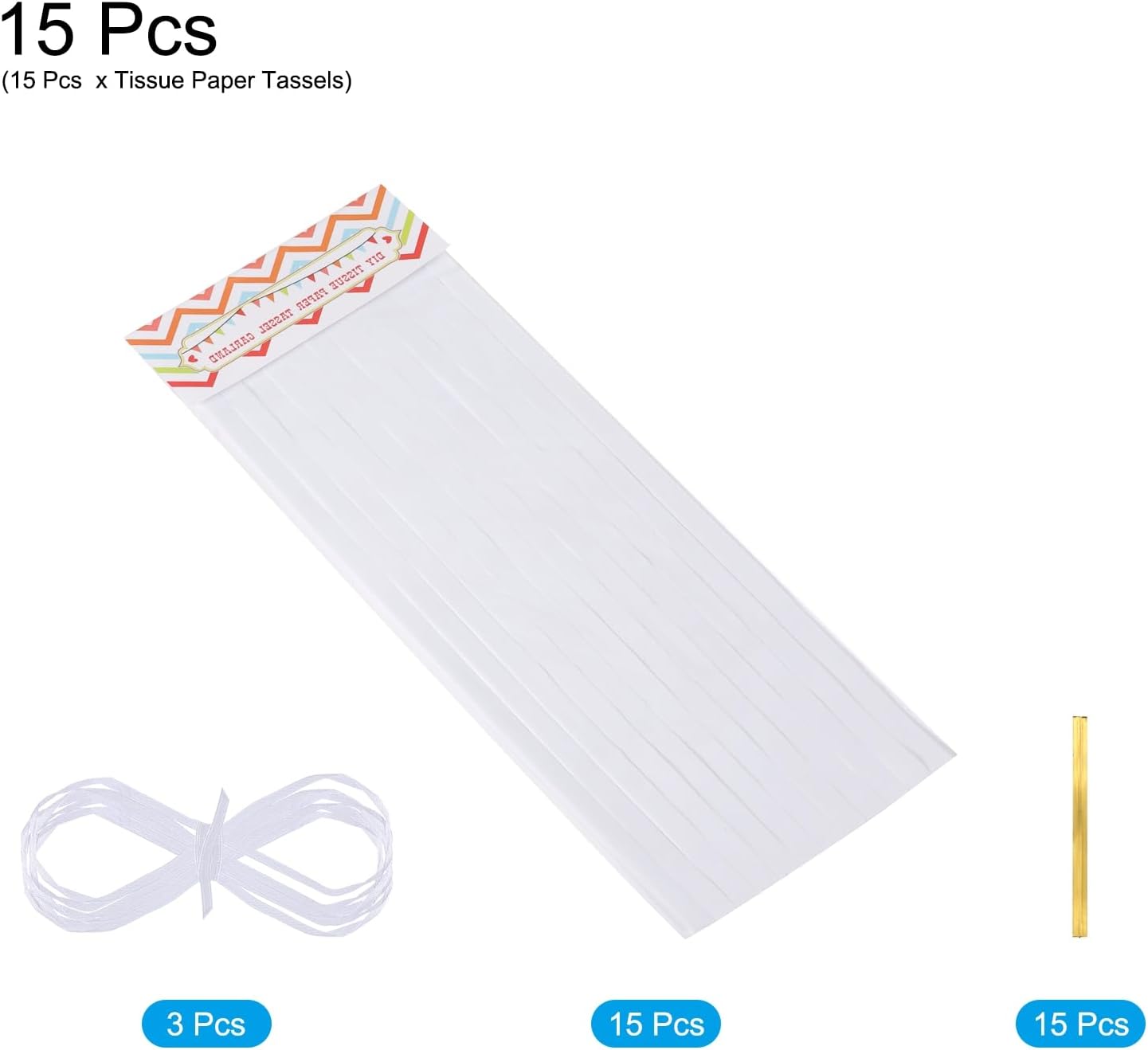 MECCANIXITY 15Pcs Light Blue Tassel Garland Banner with Rope Tissue Paper Tassels Party DIY Kits for Anniversary Wedding Birthday Party