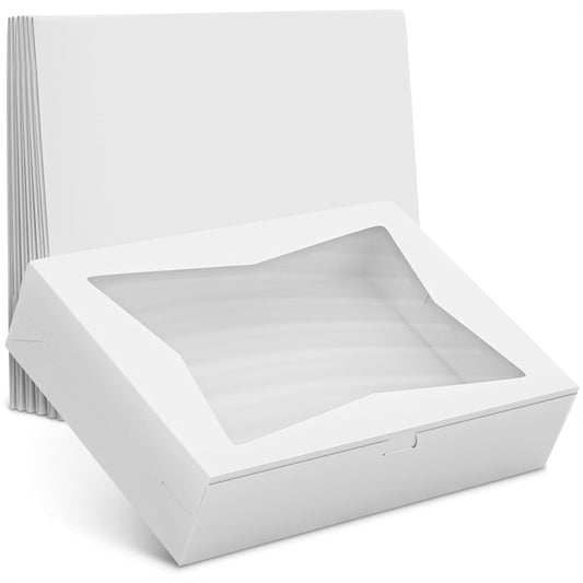 10Pcs Half-Sheet Cake Boxes 19x14x4" - White Bakery Boxes with Window, Pastry and Dessert Box Set for Mothers Day Gifts & Cake Presentation, Glossy Flip Top Boxes for Cakes, Cupcakes, Cookies & Donuts