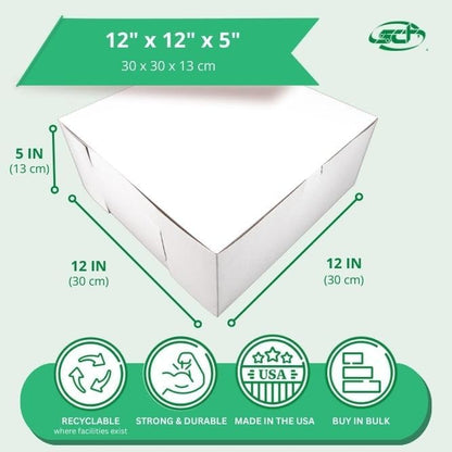 Southern Champion Tray 0989 Premium Clay-Coated Kraft Paperboard White Non-Window Lock Corner Bakery Box, 12" Length x 12" Width x 6" Height, White (Case of 50)