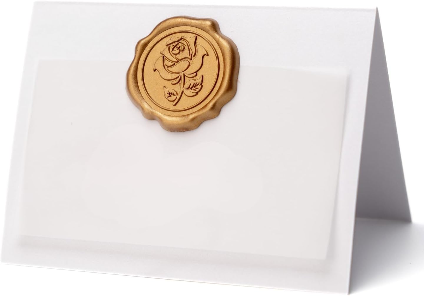 25 Pack Name Cards for Table Setting, Printable Place Cards with Antique Gold Rose Wax Seal Sticker for Wedding, Table Tent Card Stock Decor for Party, Dinner, Home(Pearlized Champagne Gold)