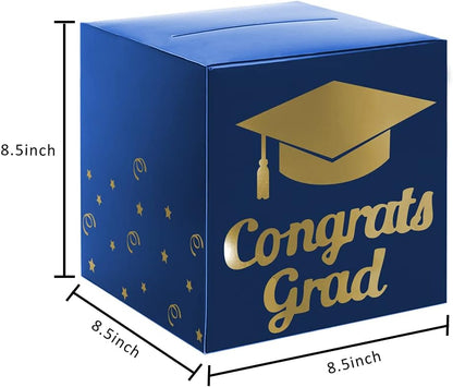 Graduation Card Box Holder, Congrats Grad Foldable Cardboard Decorations Box for Graduation Party Decoration and Grad Parties (Black)