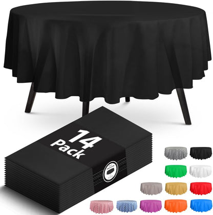 14 Pack Black 54 x 108 in. Rectangle Disposable Plastic Tablecloths - Smooth Decorative Covers for Parties, Weddings