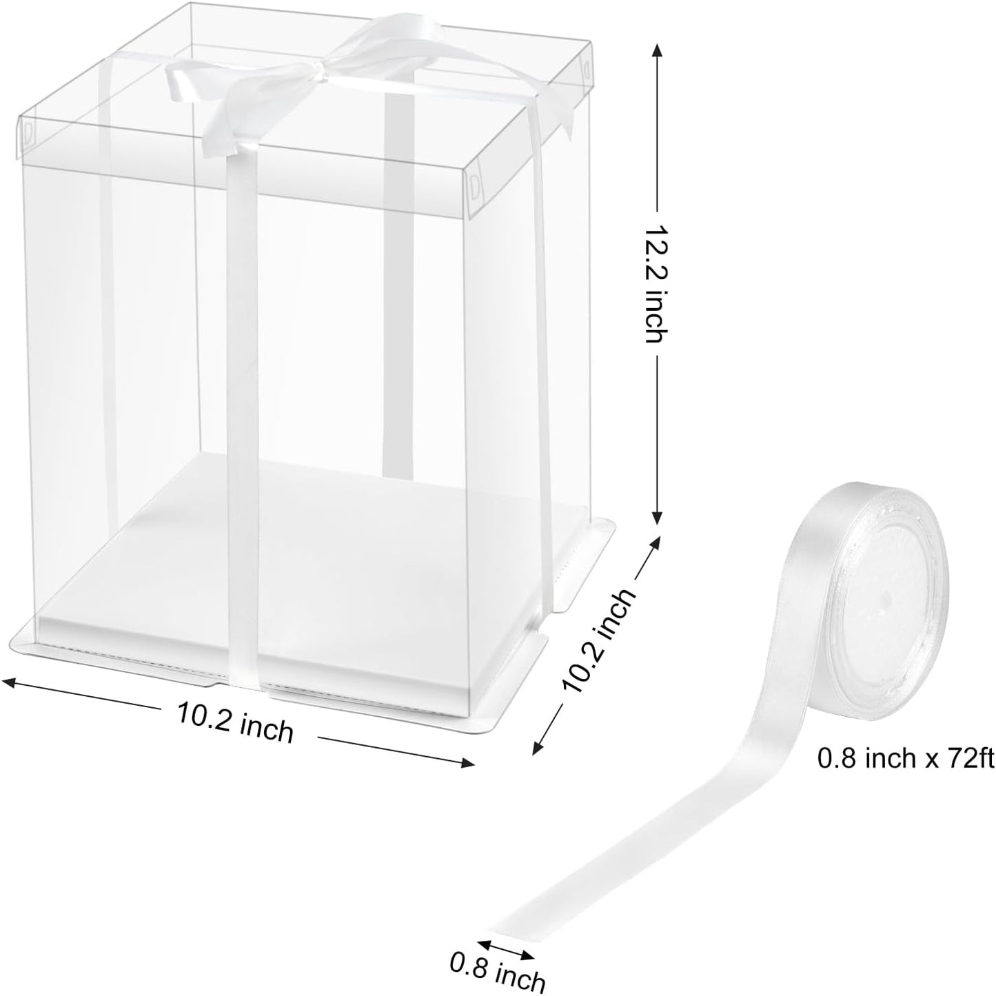 Ocmoiy 8x8x9Inch Clear Cake Box, 5 Pcs Cake Boxes with Ribbon Suitable for Packaging 6 Inch Cake, Disposable Cake Holder Carrier for Wedding, Birthday, Party