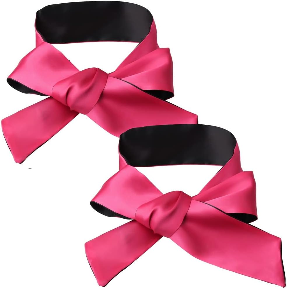 2Pcs Satin Eye Mask Sleep Mask, Adjustable Blindfold Soft Satin Eye Covers Gift for Travel, Nap, Meditation,157cm/62inch (Black+Pink)