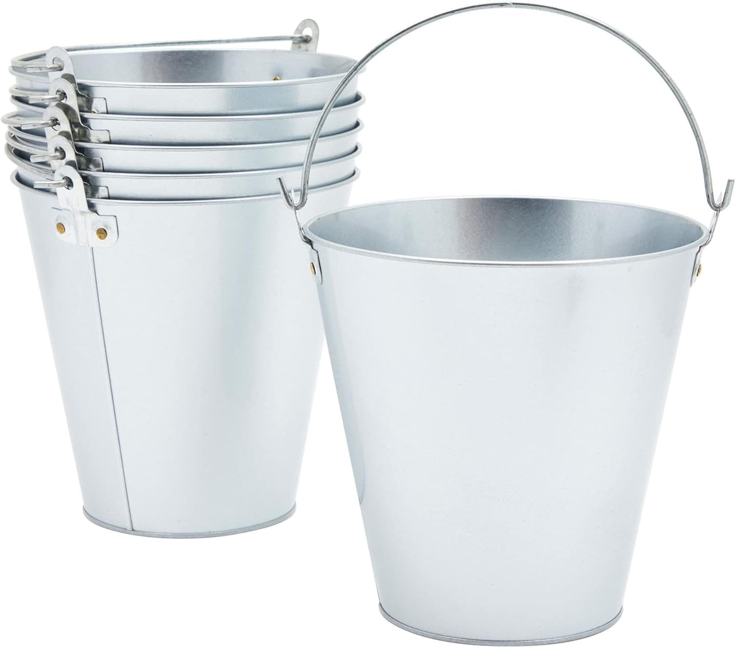 Juvale Metal Bucket - 6-Pack, 100 oz, 7 in Dia x 7.2 in H, Silver - Galvanized Buckets with Handles for Ice Tub & Beverage Tub