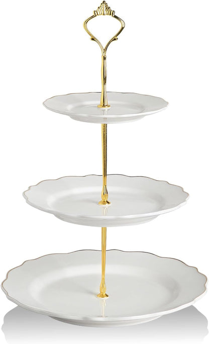 Sweejar 3 Tier Ceramic Cake Stand Wedding, Dessert Cupcake Stand for Tea Party Serving Platter (White)