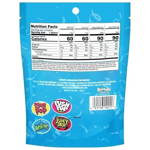Candy Variety Pack, 18 Count Assorted Lollipops, Bulk Individually Wrapped Ring Pop, Push Pop, Baby Bottle Pop & Juicy Drop, Ideal for Birthdays, Party Favors for Kids & Hard Candy Gifts