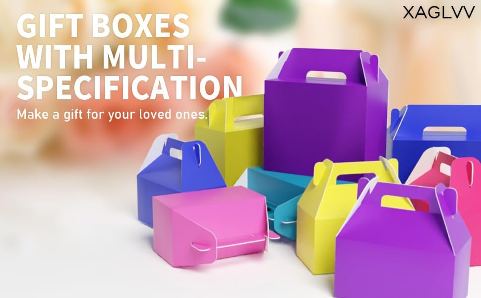 XAGLVV 24 Pack White Paper Gable Boxes,6.2 Inch Candy Boxes with Handle, Snack Party Favor& Gift Cookie bags for kids Birthday,Wedding, Baby Shower, Graduation.