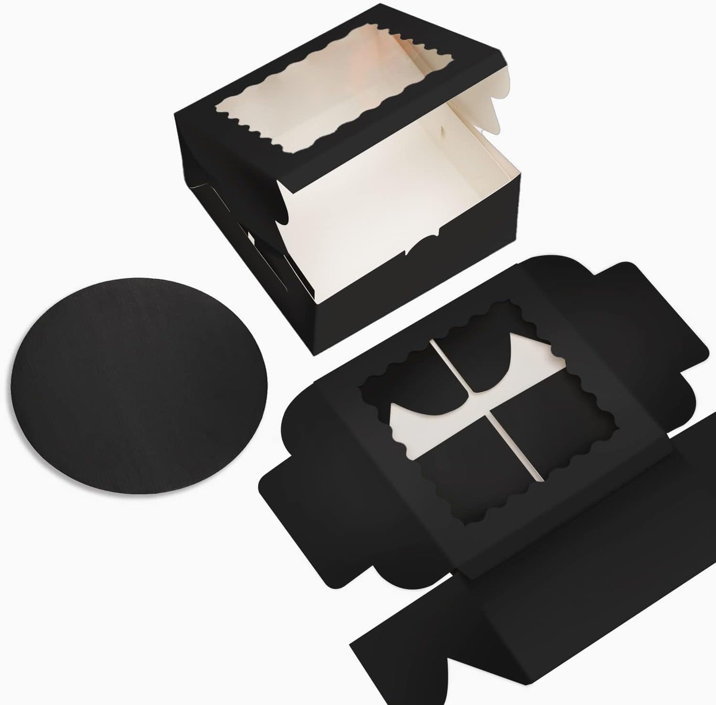 Bakepacker 36pcs 8x8x5 Inches Cake Boxes with Window 18-Packs Black 8 Inch Bakery Boxes (18 Cake Boxes +18 Cake Boards Included)