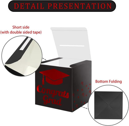 Graduation Card Box Holder, Congrats Grad Foldable Cardboard Decorations Box for Graduation Party Decoration and Grad Parties (Black)