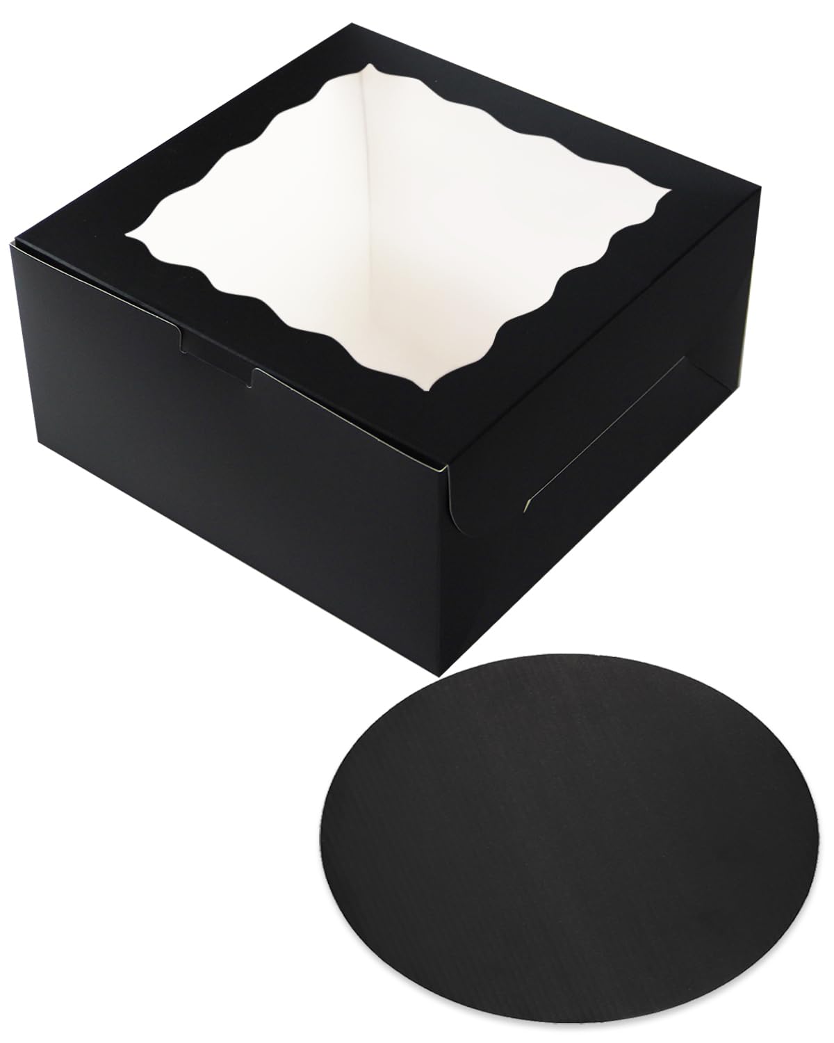 qiqee 10x10x5 Cake Box, 4 Sets Pink Cake Box with Window ＆ 4 Sets 10" Pink Cake Round Boards, 10inch Cake Containers