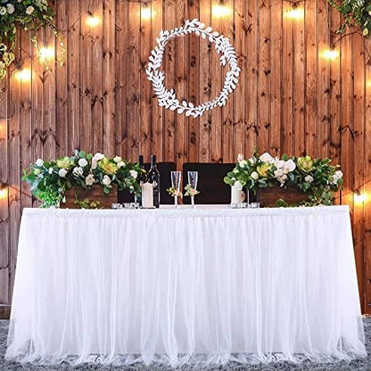 72inch Champagne Gold Tulle Table Skirts for Rectangle Round Tables, Gold Grim Ruffle Tulle Tutu Cloth Table Skirt 6ft for Wedding Birthday Party Cake Dessert Decor(No Top Cover)
